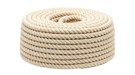 Coiled natural fiber rope against black background © Ira