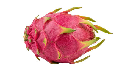 Fototapeta premium Vibrant pink dragon fruit with green scales on white background