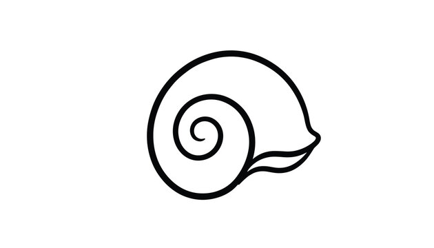 Simple black outline illustration of a spiral seashell over a white background representing ocean beach elements.