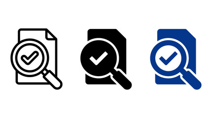 Background Check and Document Audit Icon Set with Magnifying Glass and Checkmark © Al Rafi