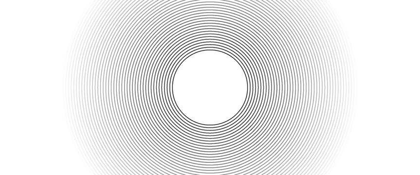 Black concentric circle set. Sonar or sound wave ring collection. Dotted and linear epicentre, target, radar icon concept. Ripple radial signal or vibration elements. Vector line and halftone symbols