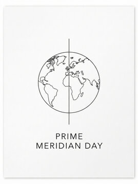 Minimalist black and white line art illustration of the globe with a vertical line representing the prime meridian for awareness day
