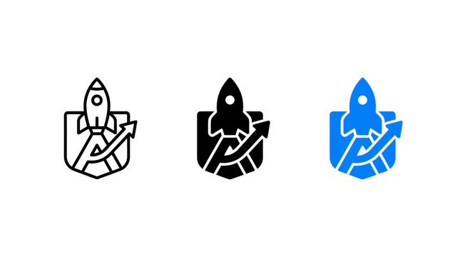 Business accelerator icon design featuring a launching rocket and arrow symbol