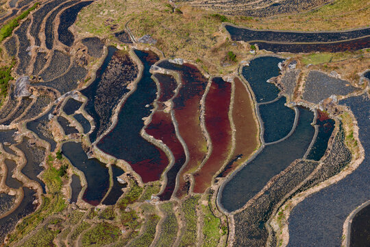 Aerial view of the terraced fields in Yuanyang, Yunnan Province	
