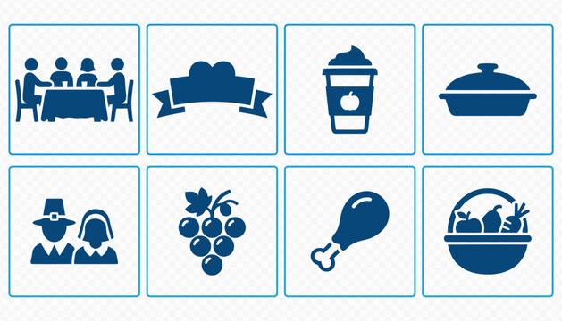 Thanksgiving Turkey Pumpkin and Harvest Vector Icons
