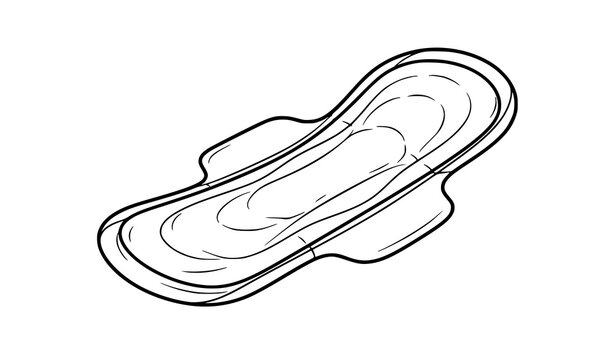 Sanitary pad with wings in diagonal view, clean black outline vector icon for feminine hygiene and women's health, isolated on white background