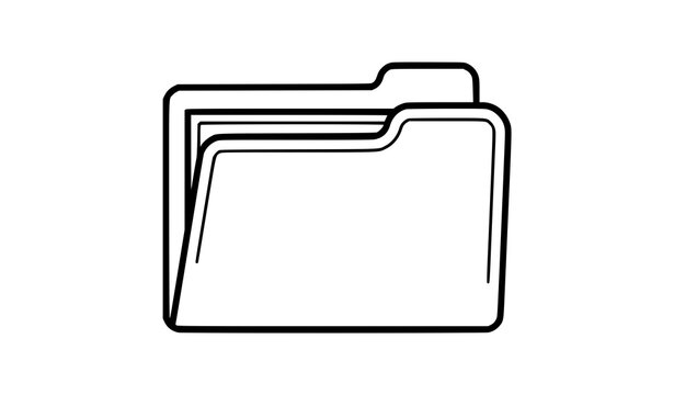 Bold file folder icon with tab and papers inside, front view black outline vector illustration for business and office isolated on white