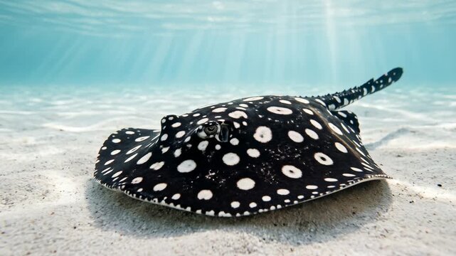 polka dot stingray underwater close up at morning light in red sea egypt video