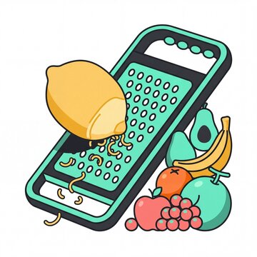 Fresh lemon with mixed fruits vektor illustration and grater