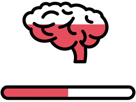 Loading brain concept featuring a brain icon and progress bar, representing mental processing, learning, cognitive activity, and information loading.