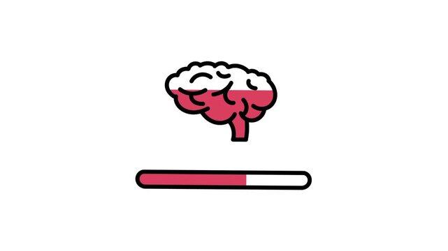 Loading brain concept featuring a brain icon and progress bar, representing mental processing, learning, cognitive activity, and information loading.