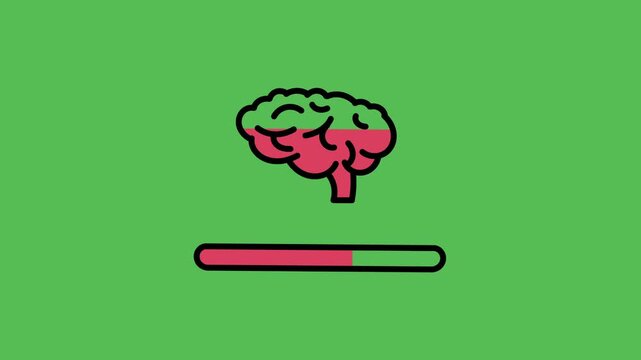 Loading brain concept featuring a brain icon and progress bar, representing mental processing, learning, cognitive activity, and information loading.