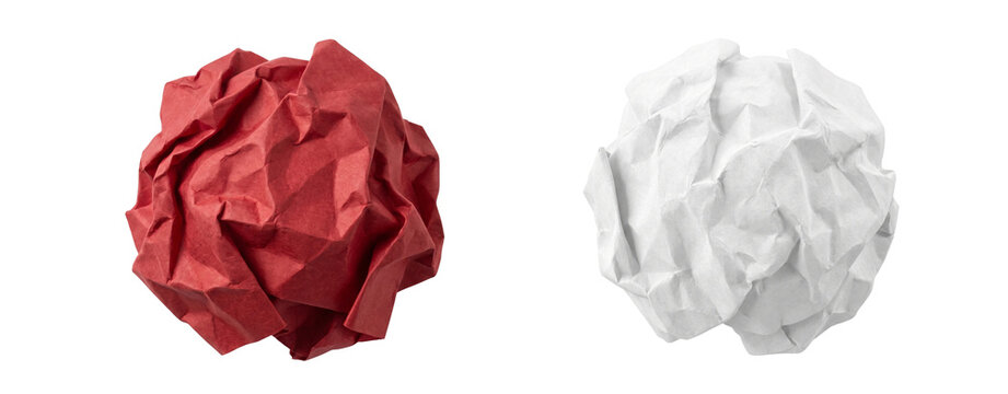 Crumpled red and white paper balls isolated with paper ball waste paper scrap recycled paper messy paper white background trash can wrinkled crumpled discarded rejected isolated PNG