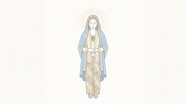 Virgin Mary Catholic Illustration in Traditional Indonesian Kebaya and Batik