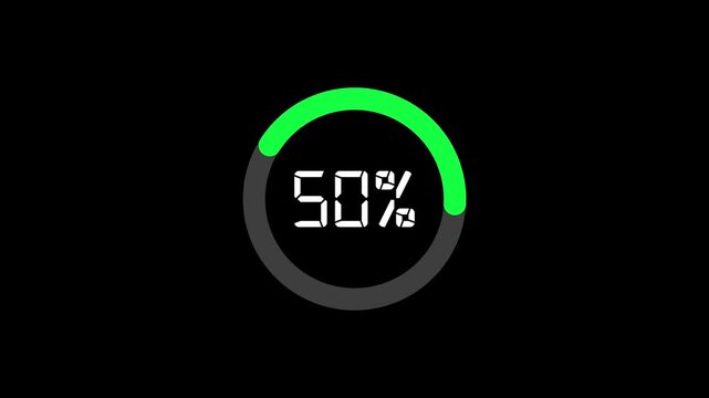 Green circular progress indicator displaying percentage completion with dark gray track and digital percentage readout on a black background.