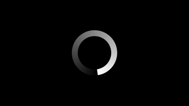 Minimal white circular loading ring with an open gap and smooth curved edges isolated against a black background for animation design.
