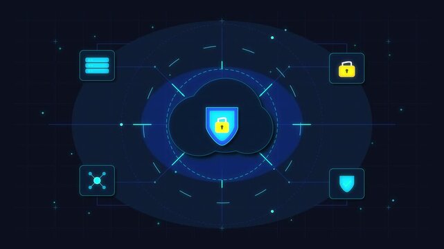 Cyber security cloud computing shield protection data privacy network security digital technology innovation encryption firewall software background