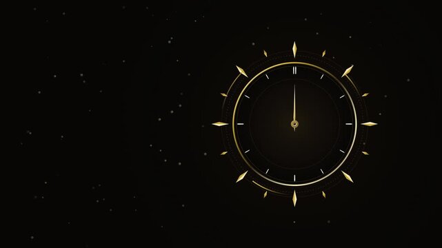 Golden clock countdown striking midnight with decorative burst animation