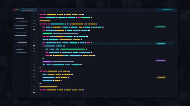 Code editor software with syntax highlighting running programming script