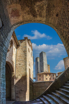 The famous medieval towers of San Gimignano-a historic town in the province of Siena, region of Tuscany, Italy-often nicknamed "Medieval Manhattan" due to the stone towers built during the Middle Ages