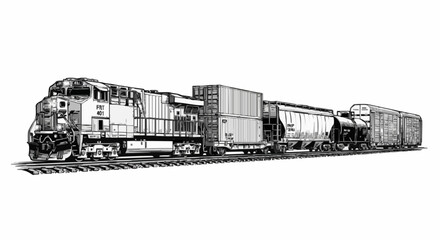 modern freight train locomotive with cargo cars vector illustration © Wiji