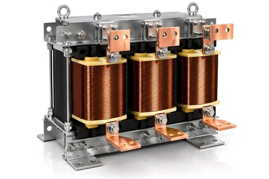 Three Phase Copper Coil Line Reactor Isolated on White Background