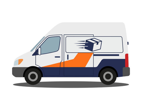 Delivery van with package graphic in motion