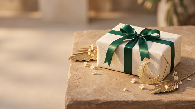 Eid gift box on wooden background