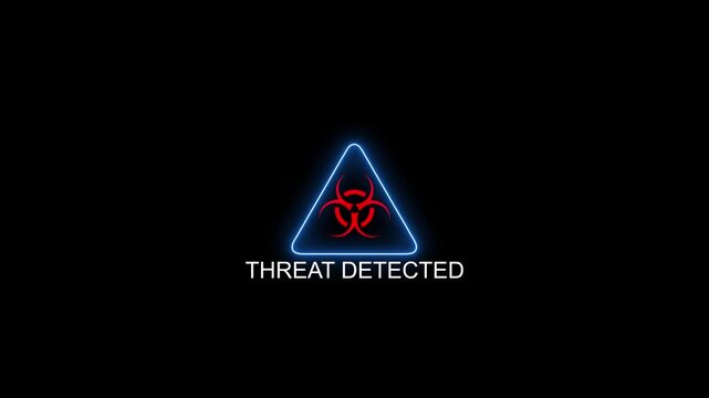 Digital threat detected glitch animation with biohazard symbol and cyber security warning glitch effect