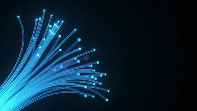 Glowing Fiber Optic Cables Transmission Network
