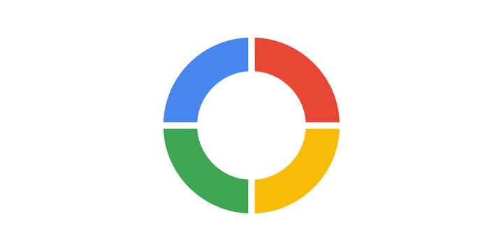Colorful circular graph segments representing data analysis and business progress.