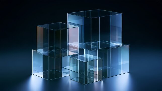 an intriguing arrangement of clear acrylic blocks that form a three dimensional structure resembling an abstract geometric pattern