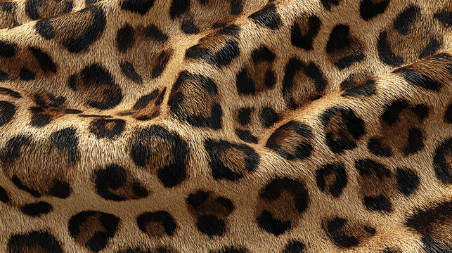 A highly detailed, realistic leopard print pattern for party foil fringe curtain, mimicking authentic leopard fur texture with golden-brown base.