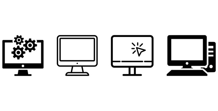 computer icon Four computer monitors with different icons and status symbols