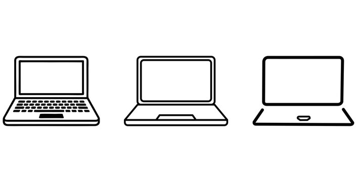 computer icon Three simple laptop icons in a row with different designs