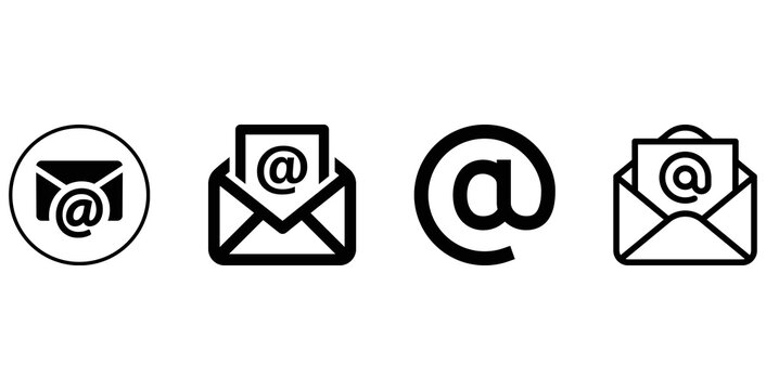 email icon Minimalist email envelope and at symbol icons set
