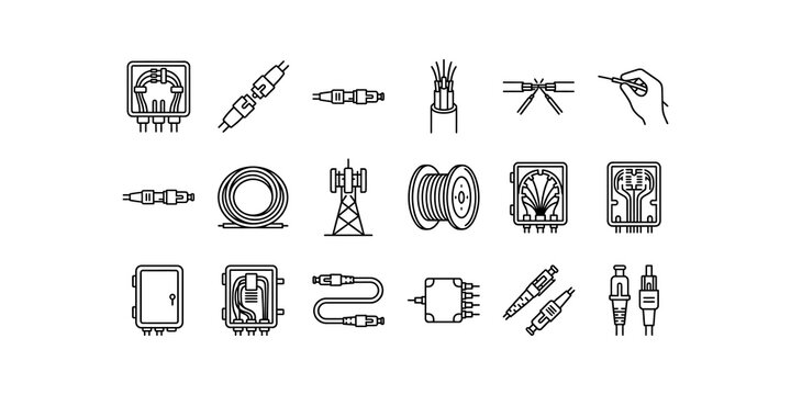 Fiber optic network icons for telecommunications and data transfer