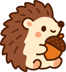 Cute Hedgehog Holding an Acorn © 진선 김