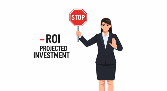 Asian Compliance Officer Holding Red Stop Sign for Negative ROI
