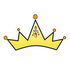 Golden princess crown illustration with pink gems isolated on transparent background. Flat cartoon style royal tiara PNG graphic element for web and games. © Alda
