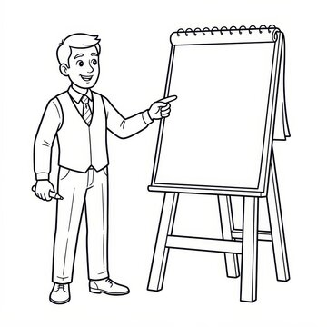 Businessman presenting at flipchart whiteboard outline