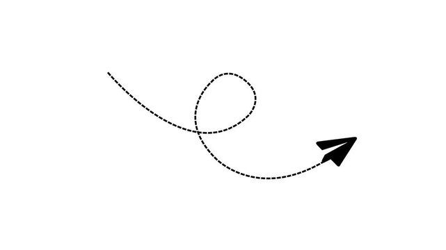 Curved Dotted Path Arrow Animation, Dashed Route and Direction Pointer on White Background, 4K video
