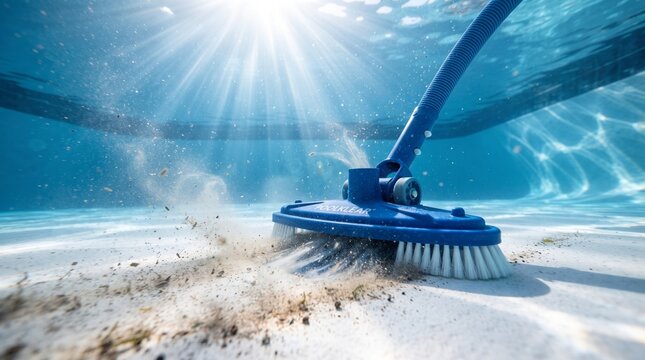 Underwater pool cleaner vacuuming debris from the swimming pool floor