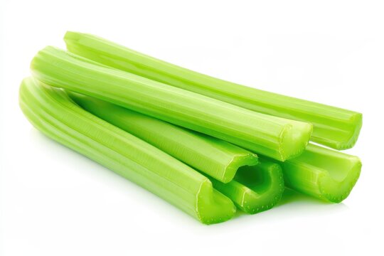 Fresh celery stalks on white background