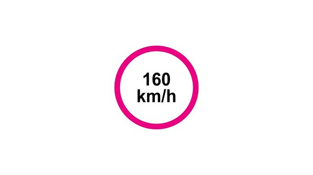 160 KM/H Speedometer Video Icon Animation, High Speed Driving and Vehicle Velocity Display