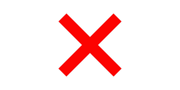 Red cross mark symbol on transparent background for rejection.