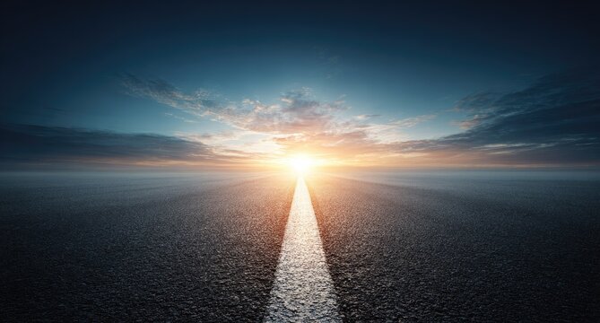 Asphalt road stretches to a vibrant sunset (1)