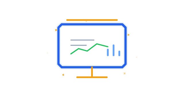 Financial market graphs and analytical charts displayed digitally on glowing computer monitor stock video motion graphic clip