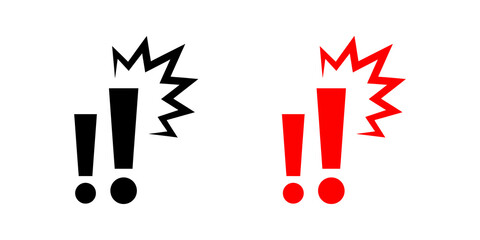 Exclamation mark icons warning alert symbol black and red. © wajiduuu
