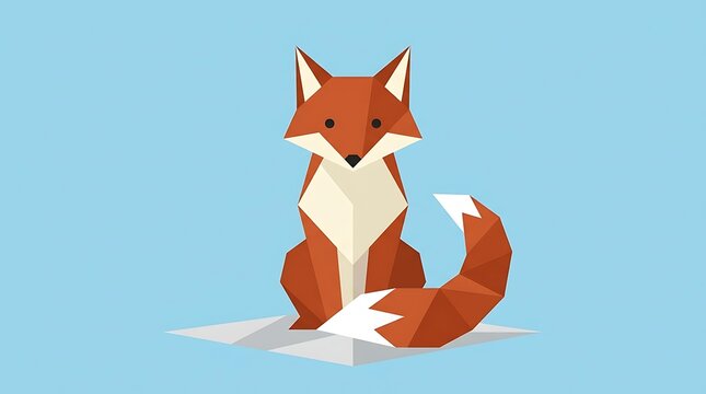 Geometric low poly fox illustration, vector polygonal wildlife graphic, orange and white cute animal design, modern minimalist nature art for children print